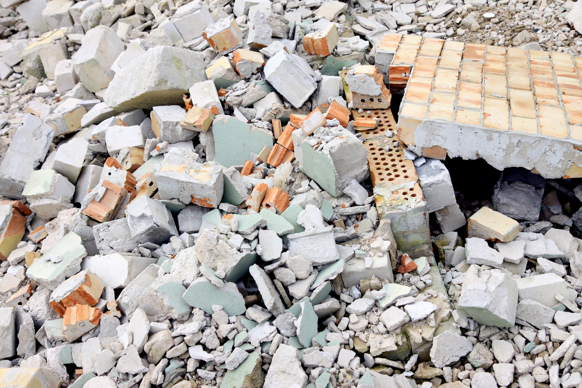 Pile of construction concrete debris, environmental background